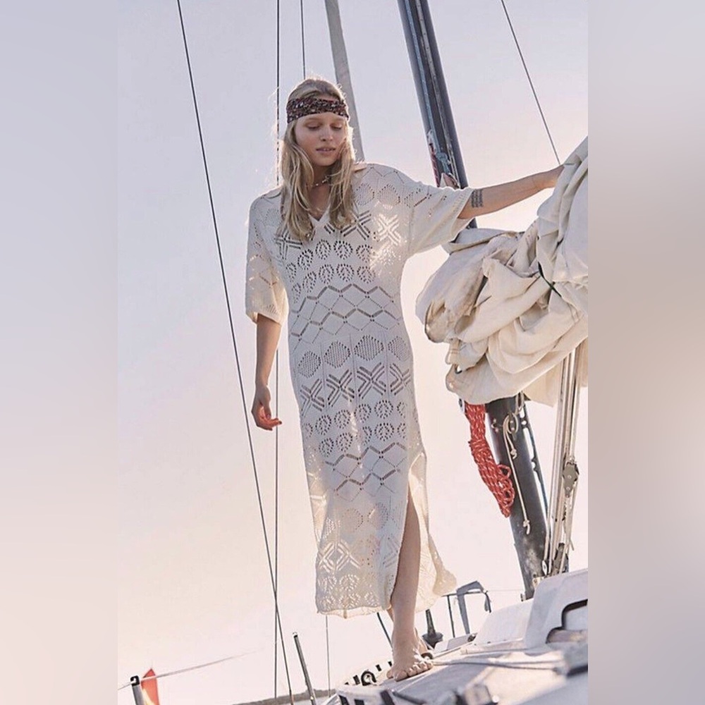 Free People Beach Cream Crochet Midi Dress